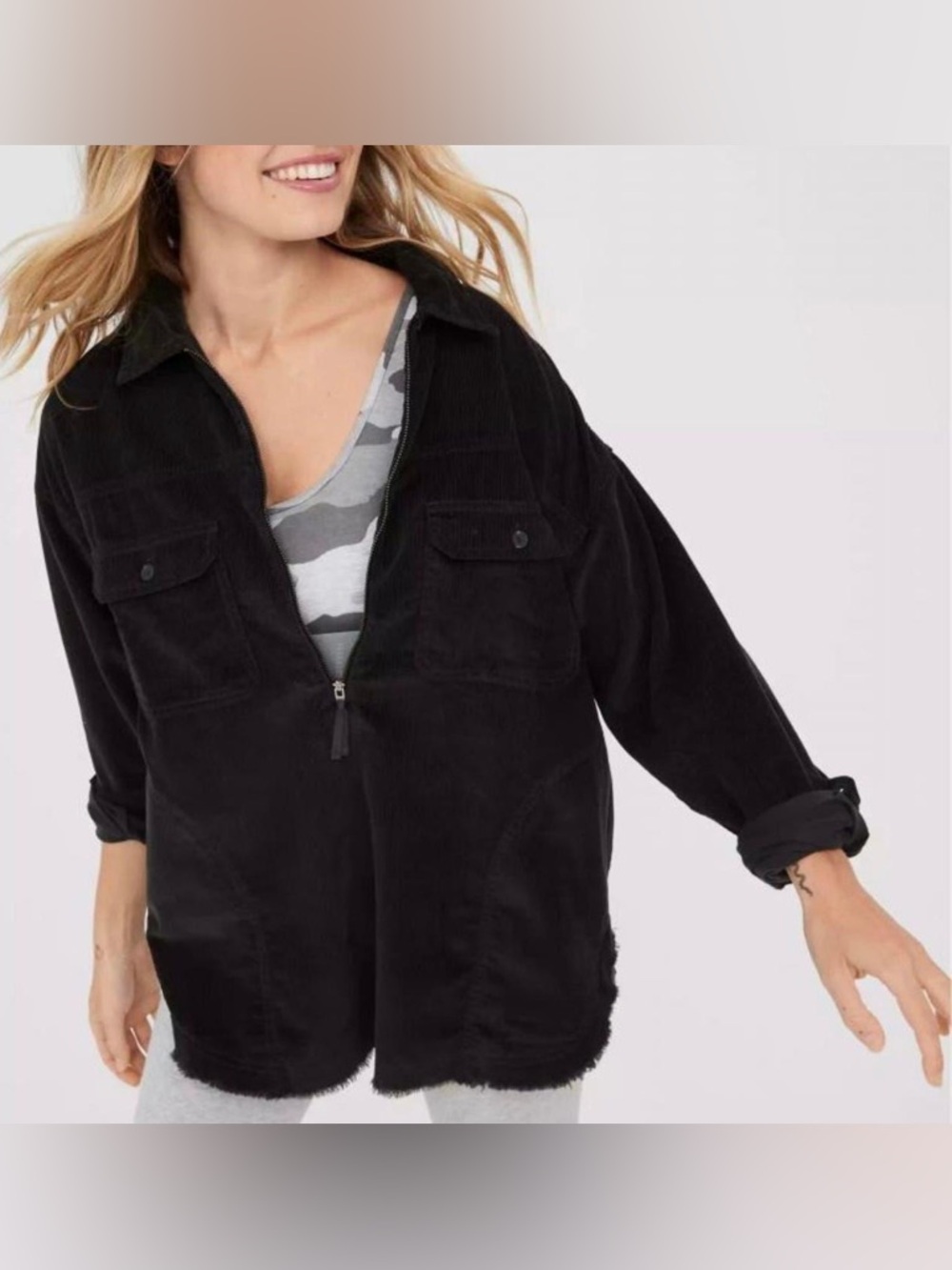 Aerie Offline Corduroy 1/4 Zip Pullover Oversized Shacket